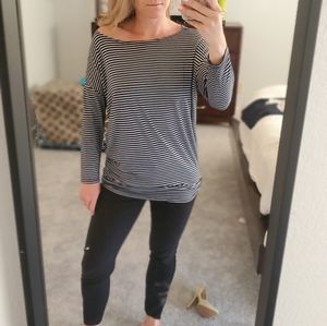 Navy & white striped long sleeve blouse